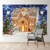 Aperturee - Orange Gingerbread House Snowy Eve Xmas Backdrop